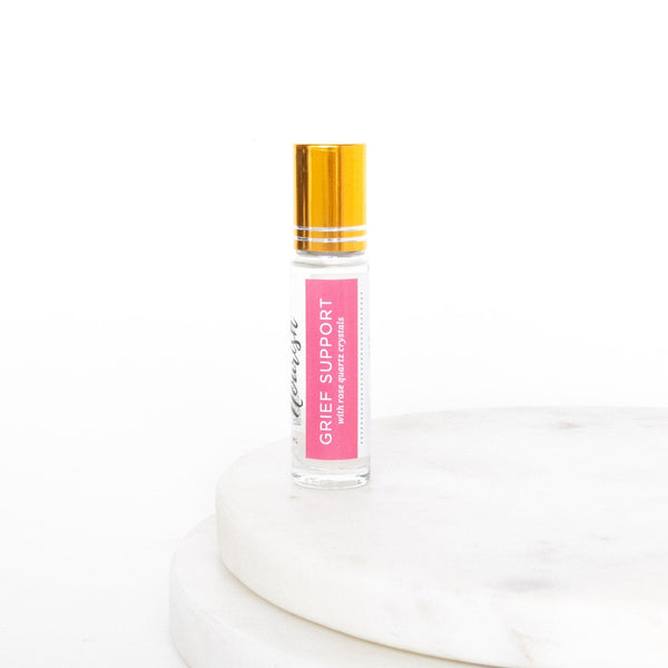 Grief Support Essential Oil Roller Bblend with Rose Quartz Crystals