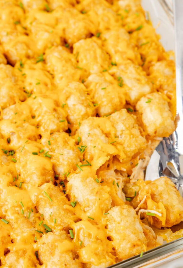 Buffalo Ranch Chicken Tater Tot Casserole