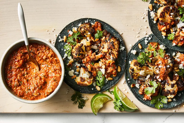 Charred Cauliflower Tacos with Romesco Salsa