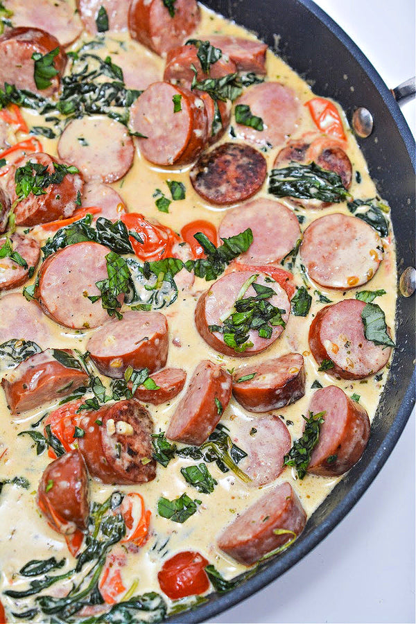 Keto Creamy Italian Smoked Sausage Skillet