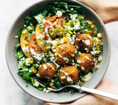 Bliss Bowls with Sweet Potato Fritters & Jalapeño Ranch