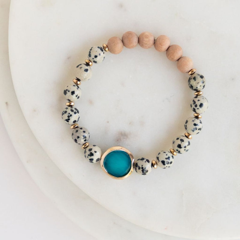 Essential Oil Diffuser Bracelet: Dalmation Jasper w/ Turquoise Charm