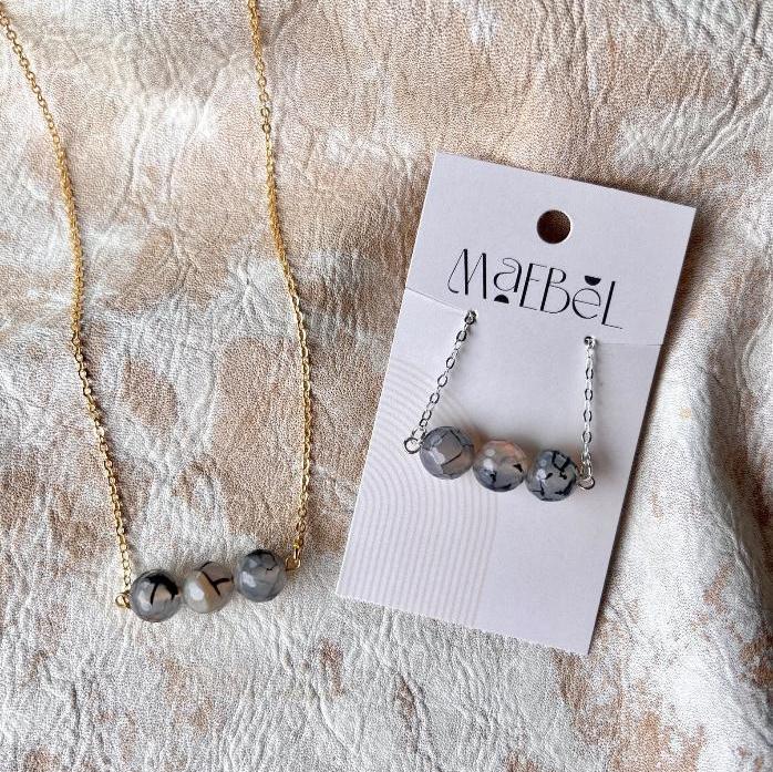Dragon Vein Agate Essential Oil Diffuser Necklace with Lava Bead