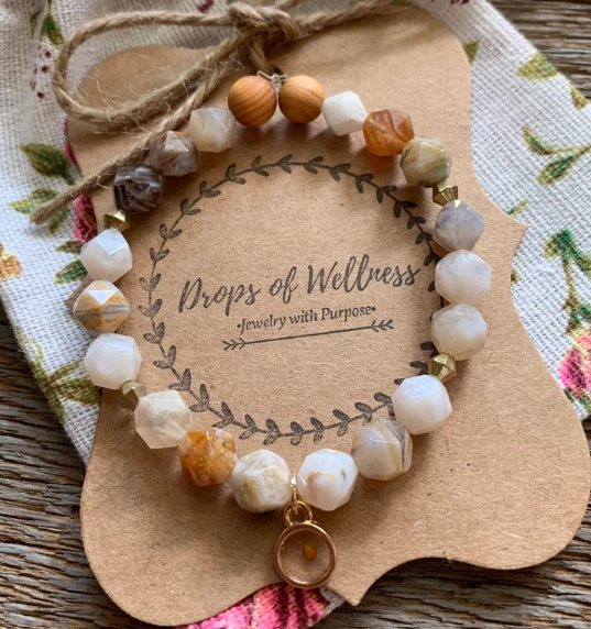 Essential Oil Diffuser Bracelet: Star Cut Agate with Mustard Seed