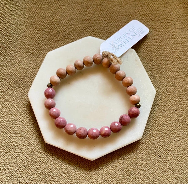 Essential Oil Diffuser Bracelet: Haitian Flower Rhodonite + Rosewood