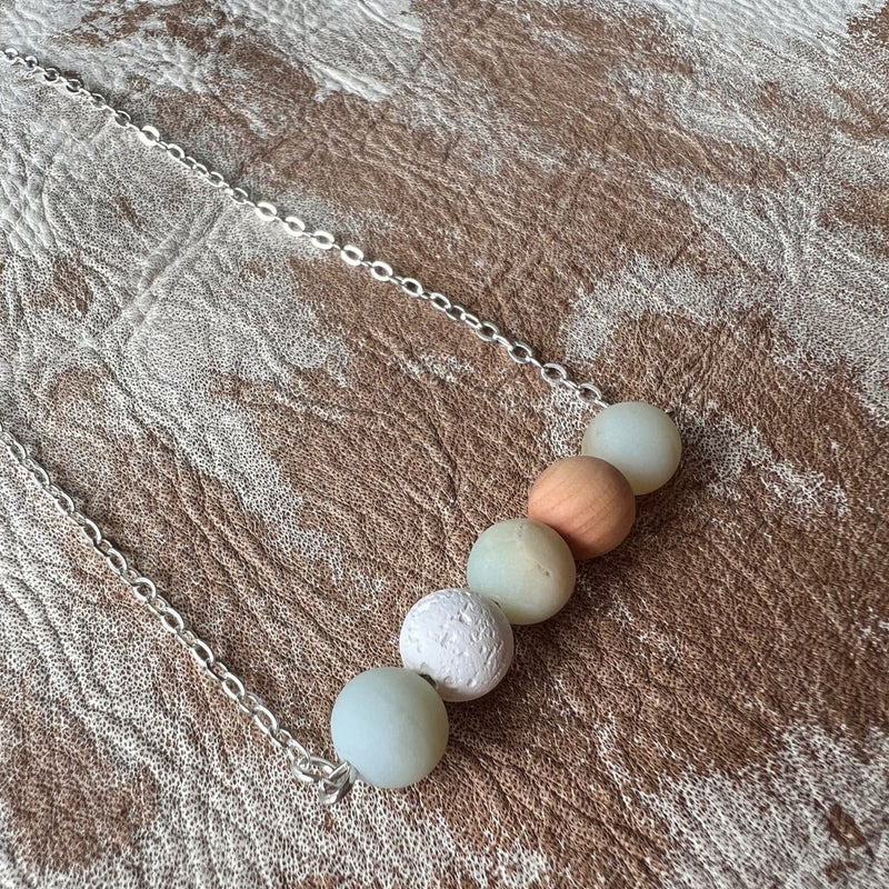 Amazonite Rosewood and Lava EO Diffuser Necklace 