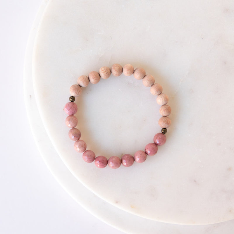 Essential Oil Diffuser Bracelet: Haitian Flower Rhodonite + Rosewood