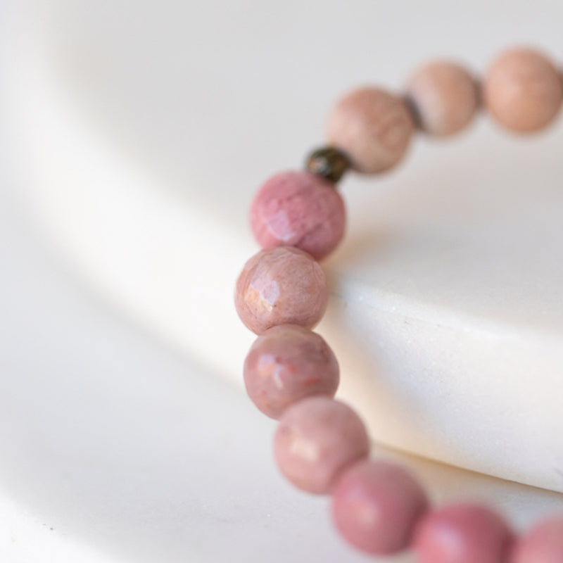 Essential Oil Diffuser Bracelet: Haitian Flower Rhodonite + Rosewood