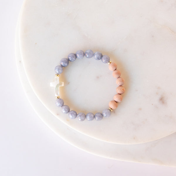 Essential Oil Diffuser Bracelet: Lavender Jade & Shell Cross