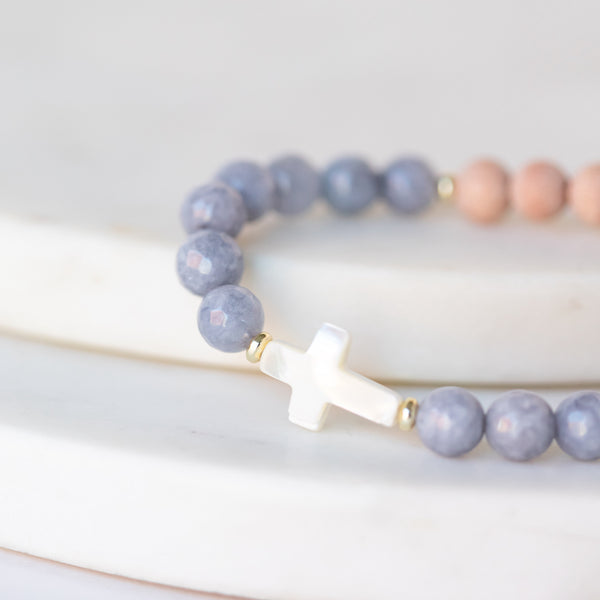 Essential Oil Diffuser Bracelet: Lavender Jade & Shell Cross