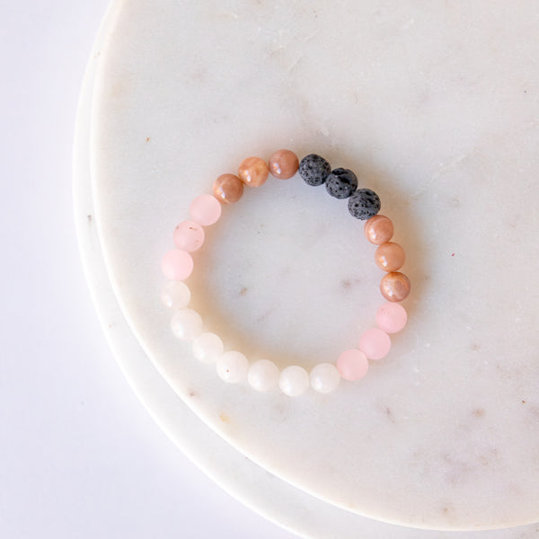 Essential Oil Diffuser Bracelet: Moonstone-Rose Quartz-Sunstone Tri Stone