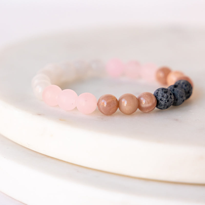 Essential Oil Diffuser Bracelet: Moonstone-Rose Quartz-Sunstone Tri Stone