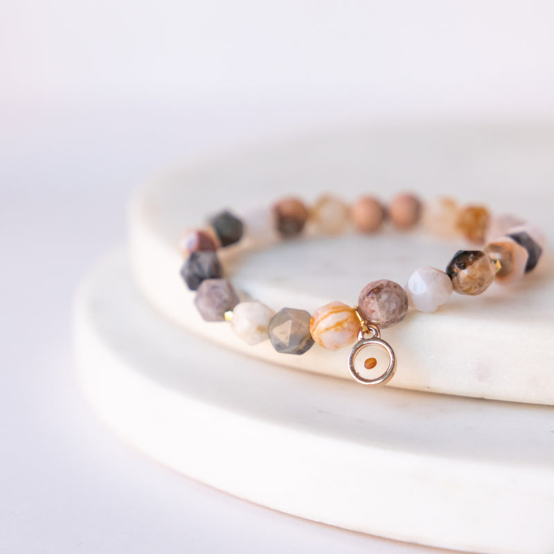 Essential Oil Diffuser Bracelet: Star Cut Agate with Mustard Seed