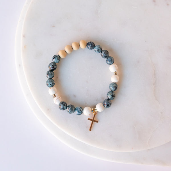 Essential Oil Diffuser Bracelet: Turquoise and Gold Cross