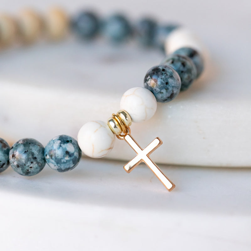 Essential Oil Diffuser Bracelet: Turquoise and Gold Cross