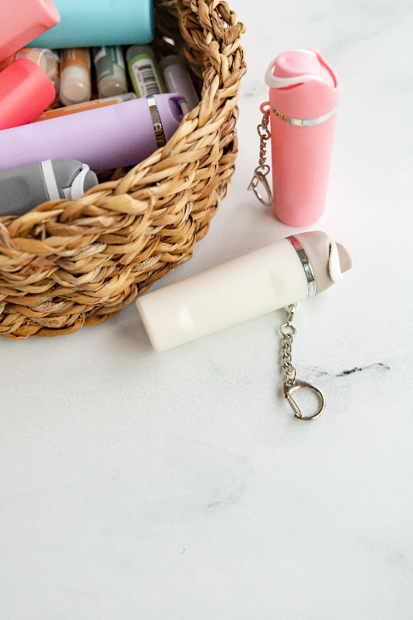Mini Water Bottle Keychain Holder with Lip Balm