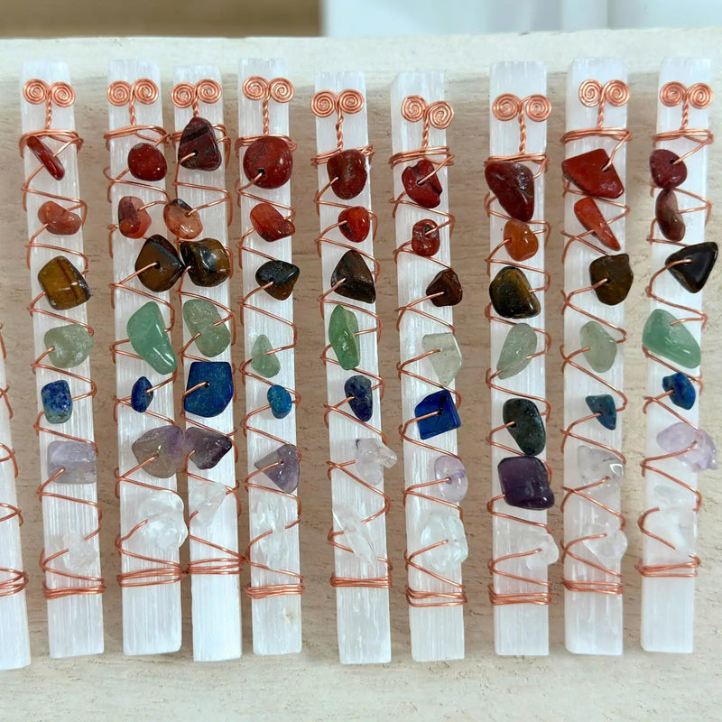 Selenite Wand with Chakra Crystals