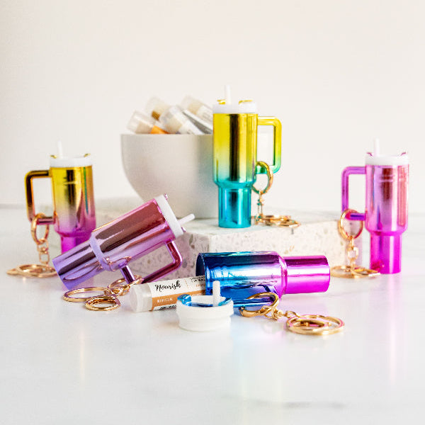 Mini Ombre Tumbler Cup Keychain Holder with Lip Balm