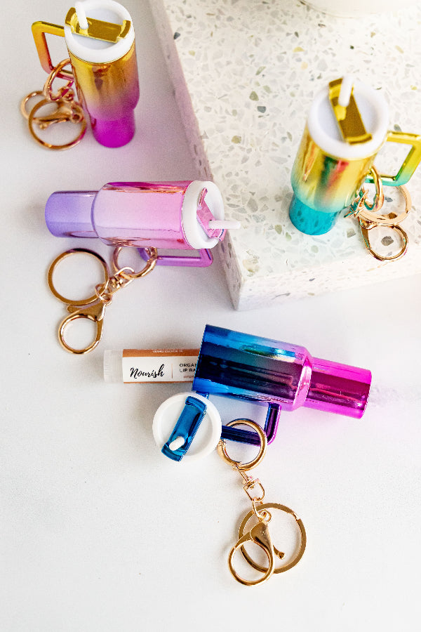Mini Ombre Tumbler Cup Keychain Holder with Lip Balm