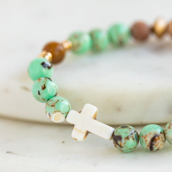 Essential Oil Diffuser Bracelet: Turquoise and Shell Cross