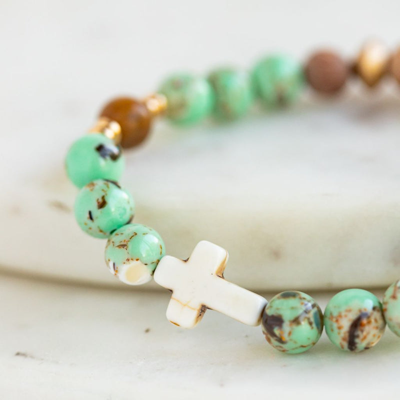 Essential Oil Diffuser Bracelet: Turquoise and Shell Cross