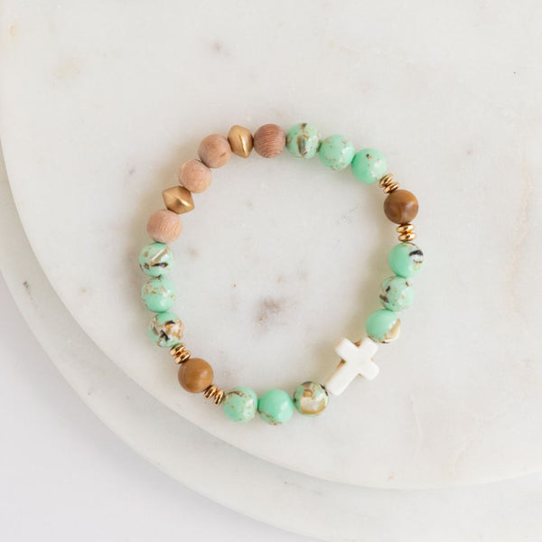 Essential Oil Diffuser Bracelet: Turquoise and Shell Cross