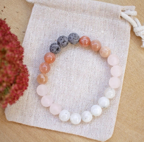 Oil Diffuser Bracelet Moonstone Rose Quartz Sunstone Tri Stone