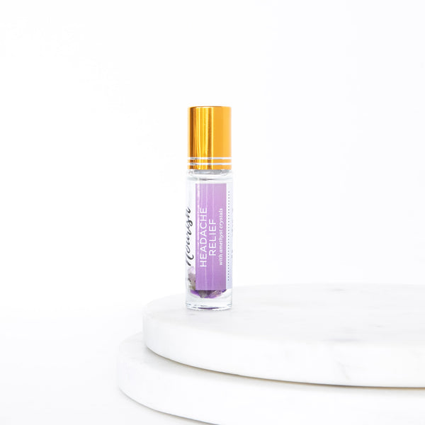 Headache Relief Essential Oil Roller Blend with Amethyst Crystals