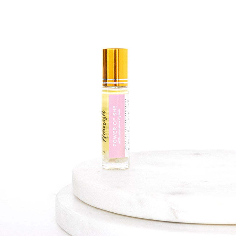Power of She Essential Oil Roller Blend with Moonstone Crystals Feminine Energy
