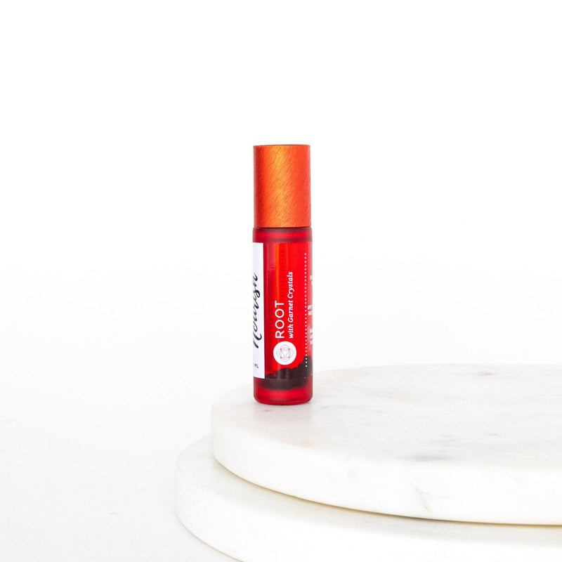 Root Chakra Essential Oil Roller Blend with Garnet Crystals